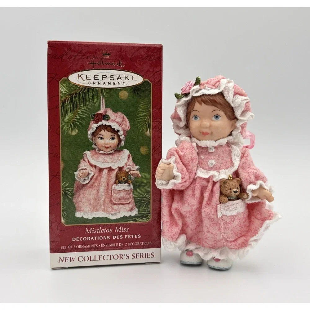 2001 Hallmark Keepsake Ornament Mistletoe Miss 1st Doll Bear QX8092 Vintage
